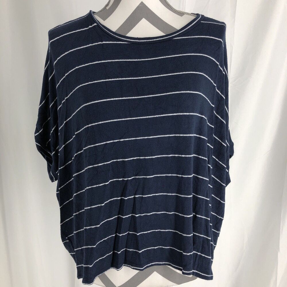 Willow Womens Blue White Short Sleeve Top Crewneck Lightweight Small